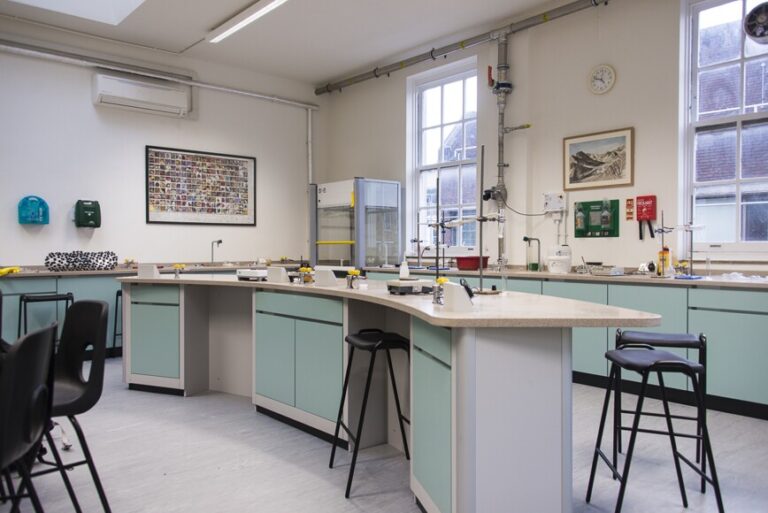 School lab benches with storage